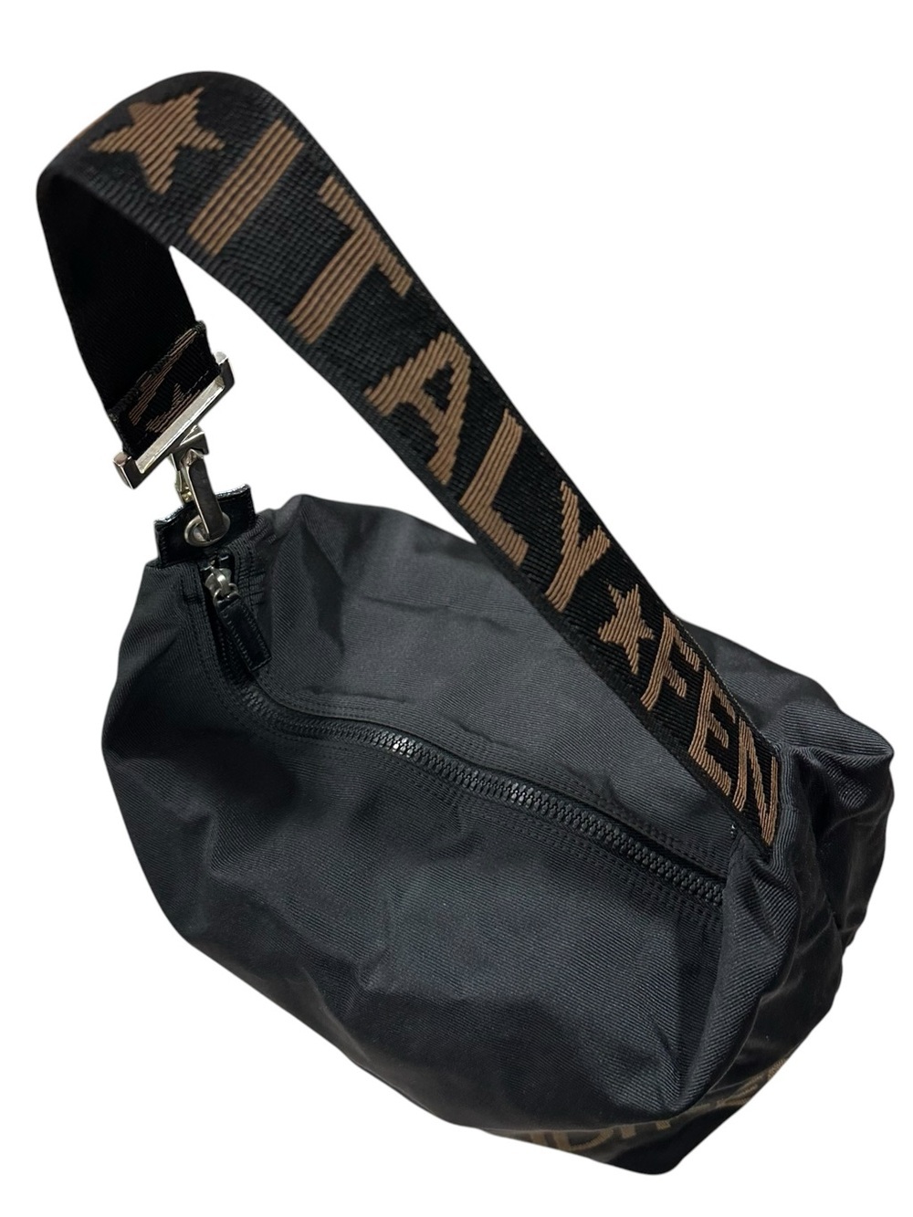 FENDI Roma Black & Tan Nylon Medium Hobo Shoulder Bag with Pochette - Picture 3 of 16